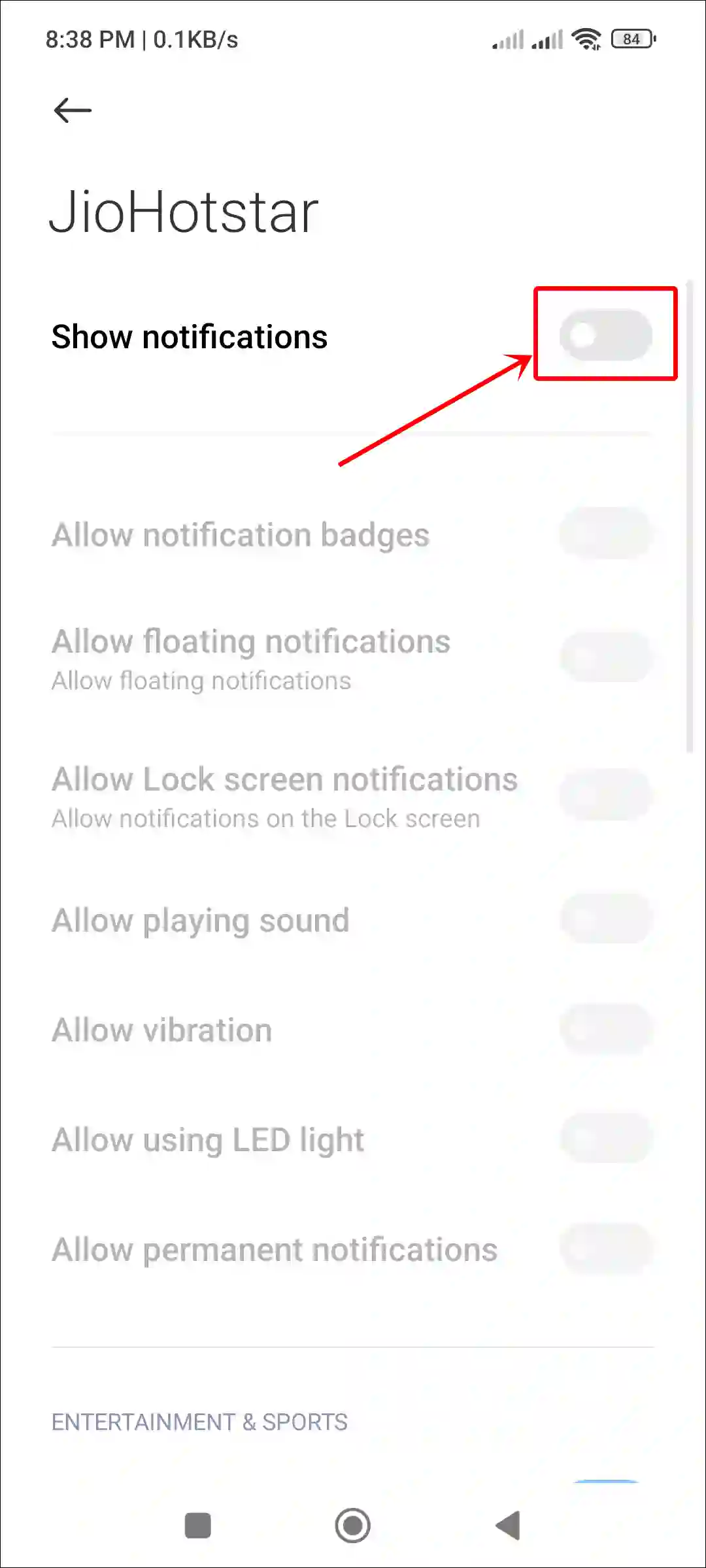 turn off jiohotstar notifications on android