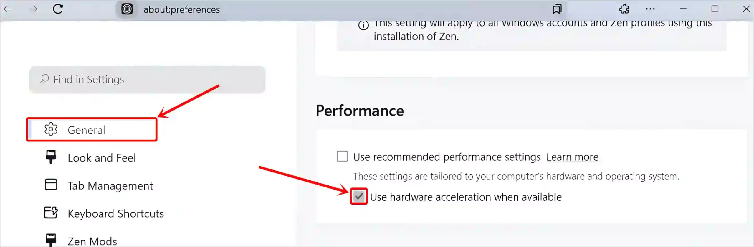 turn on hardware acceleration zen browser