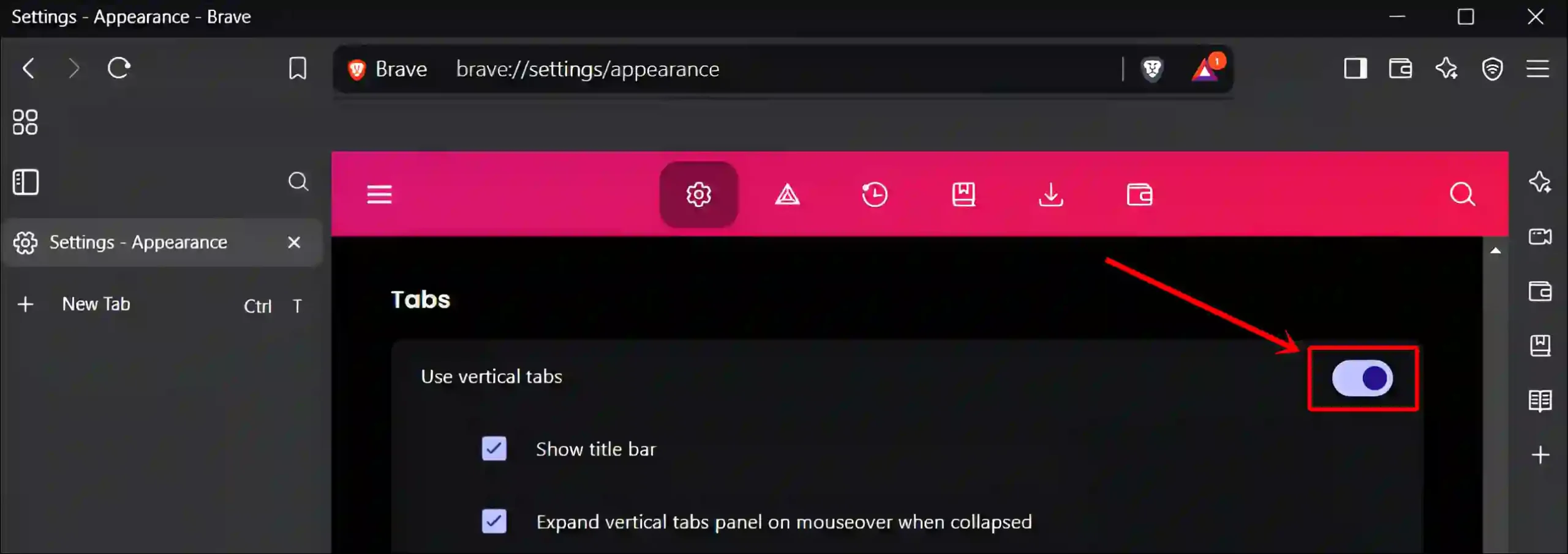 turn on vertical tabs in brave