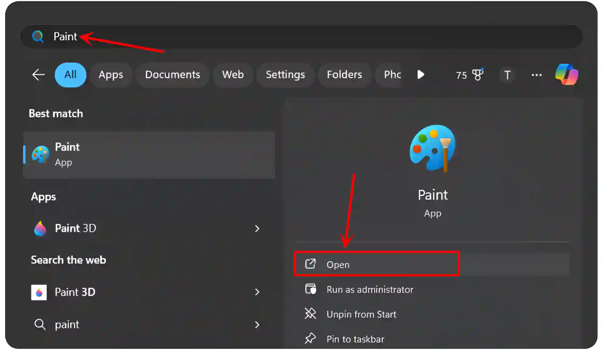 windows 11 search paint