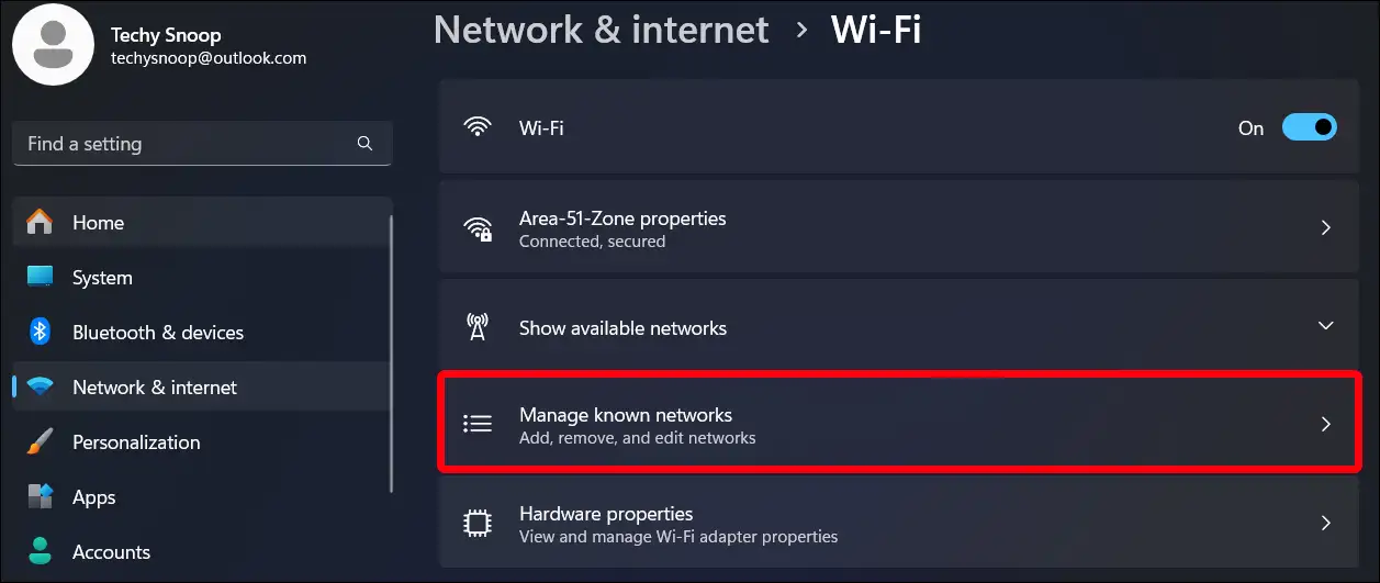 windows manage known networks