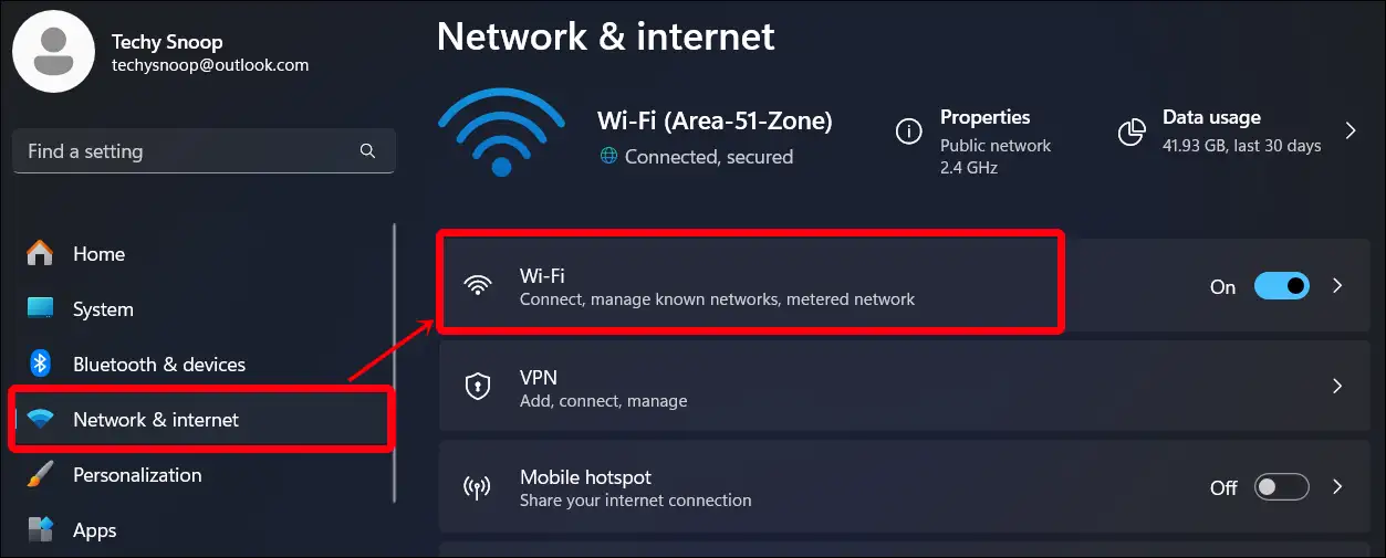 windows network & internet wi-fi