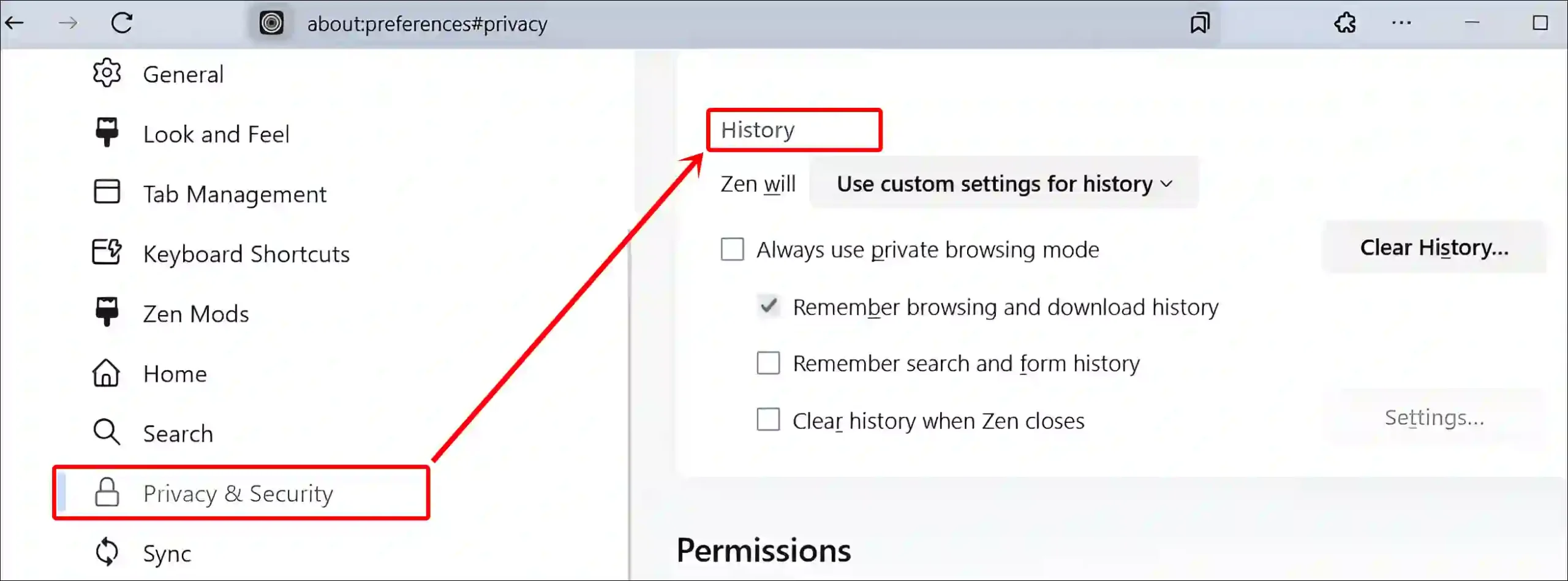 zen browser privacy history