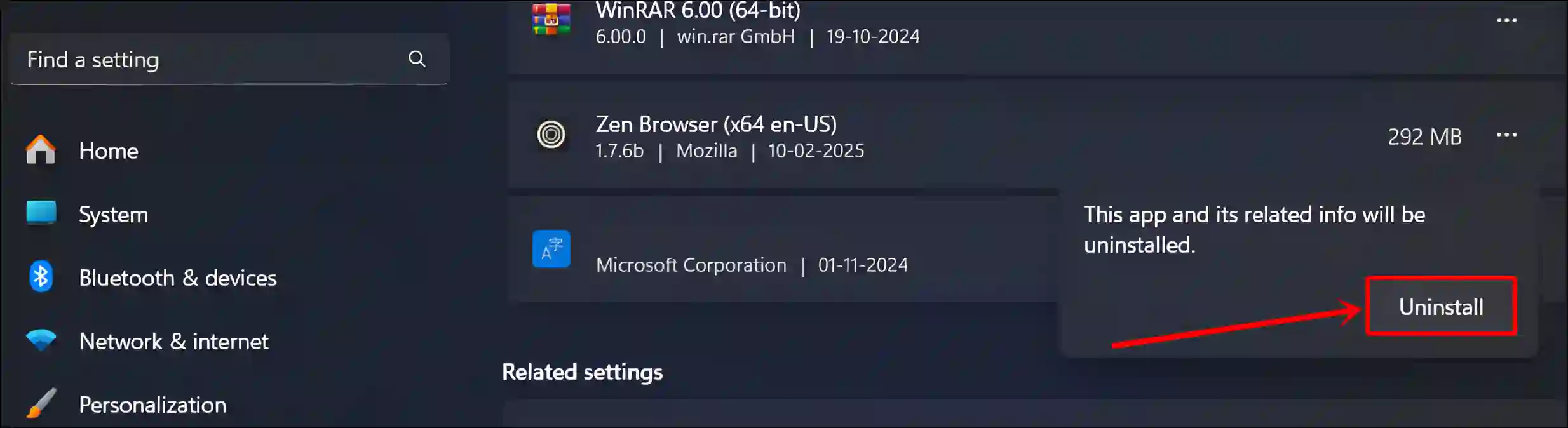 zen browser uninstall confirm