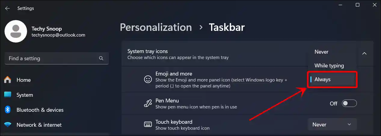 add emoji and more windows 11 taskbar