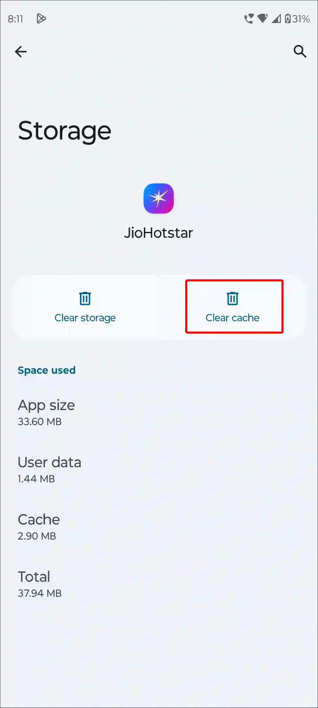 android jiohotstar clear cache