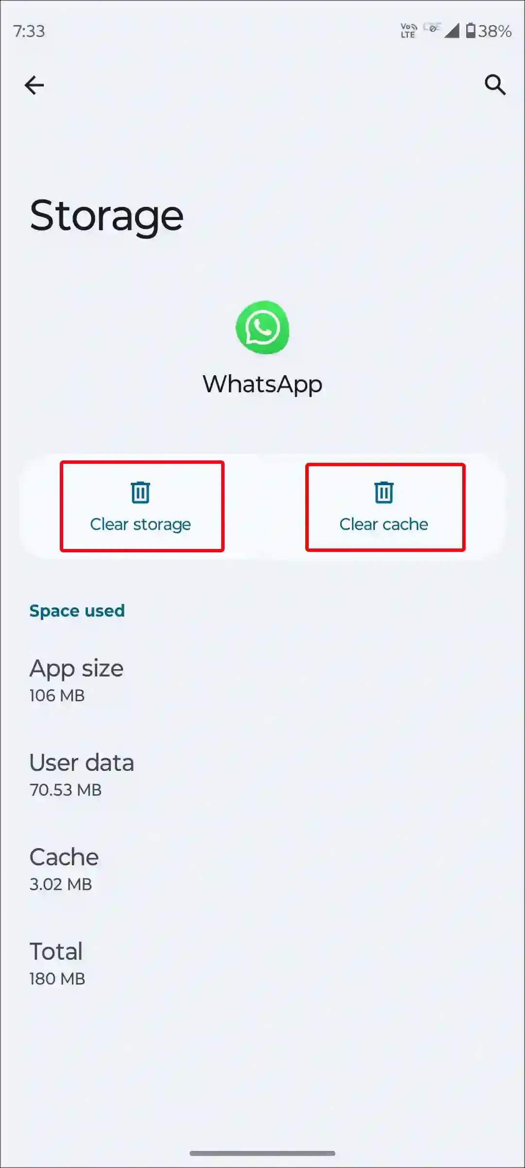 android whatsapp clear cache and data