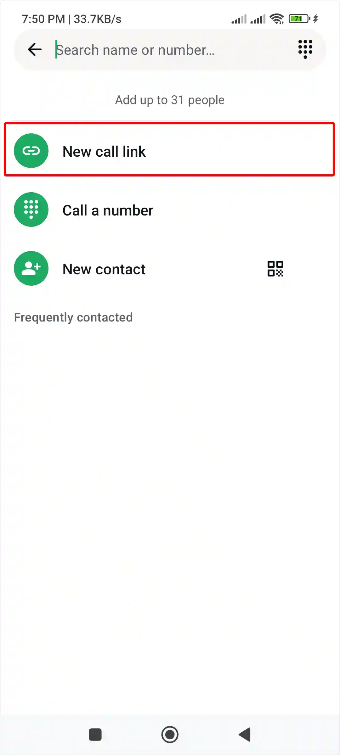 android whatsapp new call link