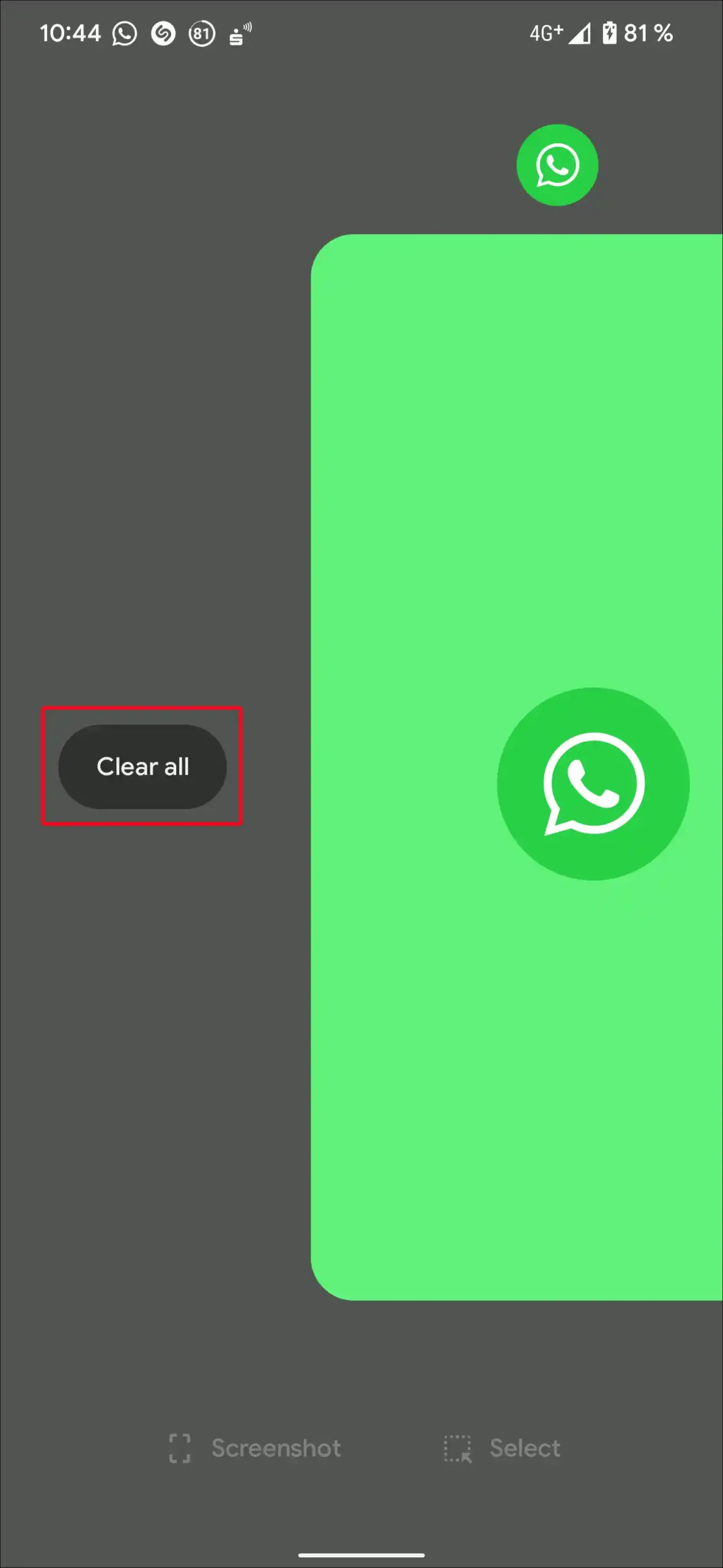 clear whatsapp recent apps