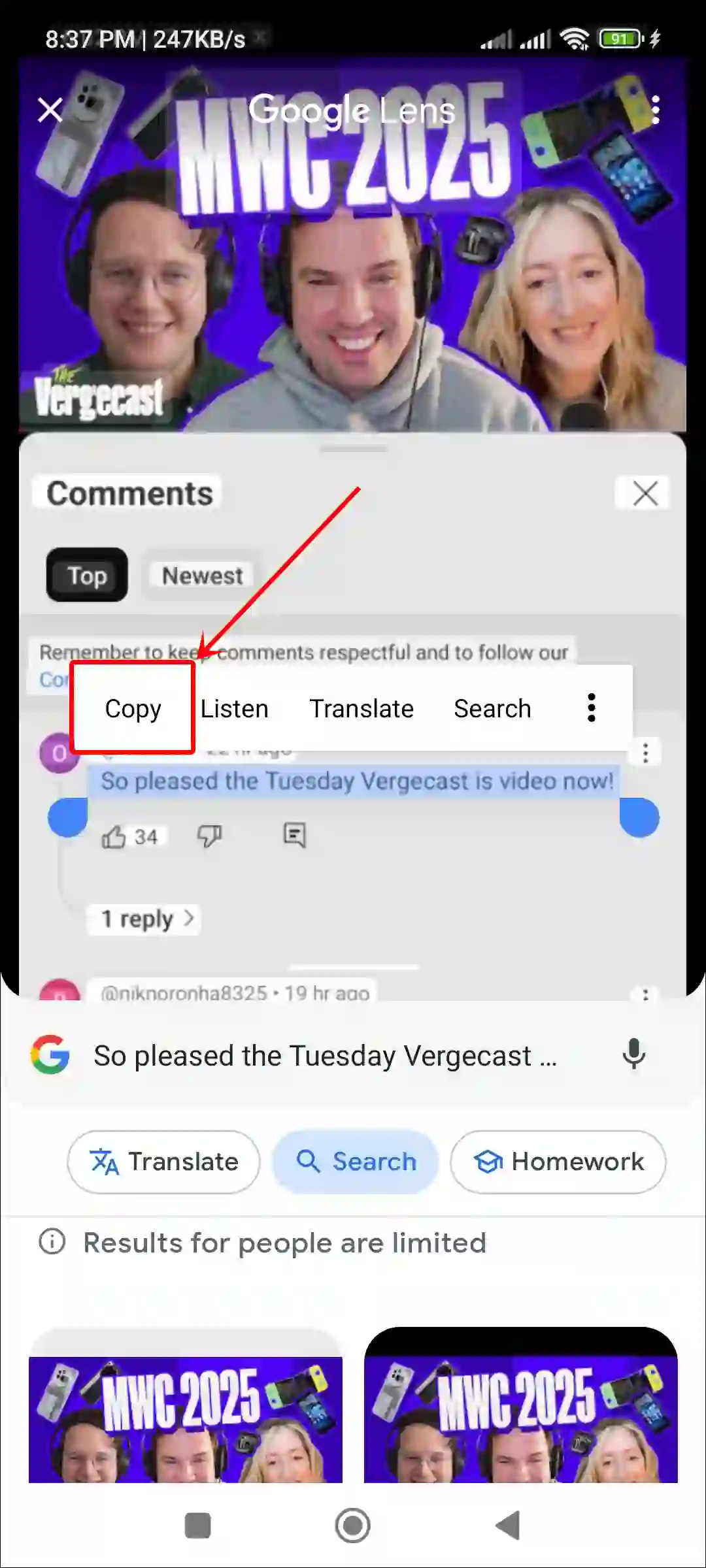 google photos youtube comments copy