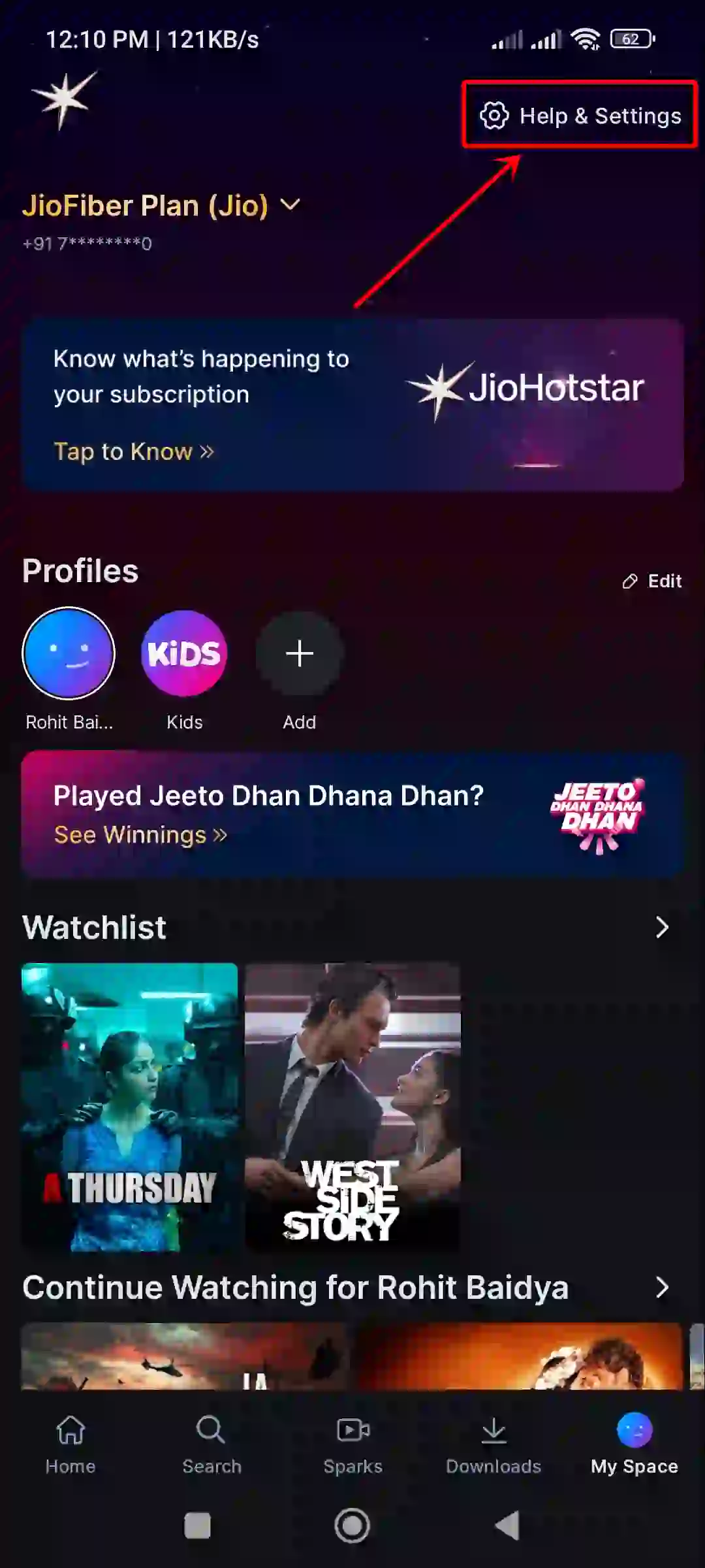 jiohotstar help & settings