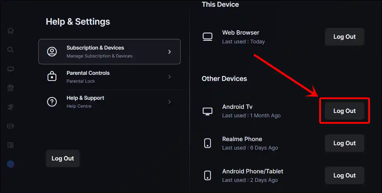 jiohotstar website log out devices