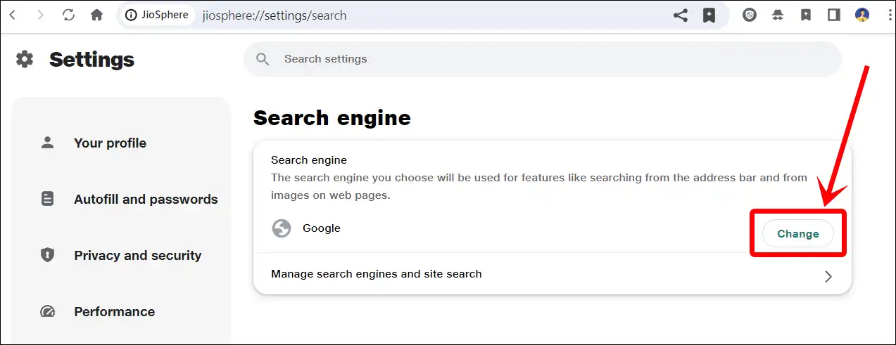 jiosphere search engine change