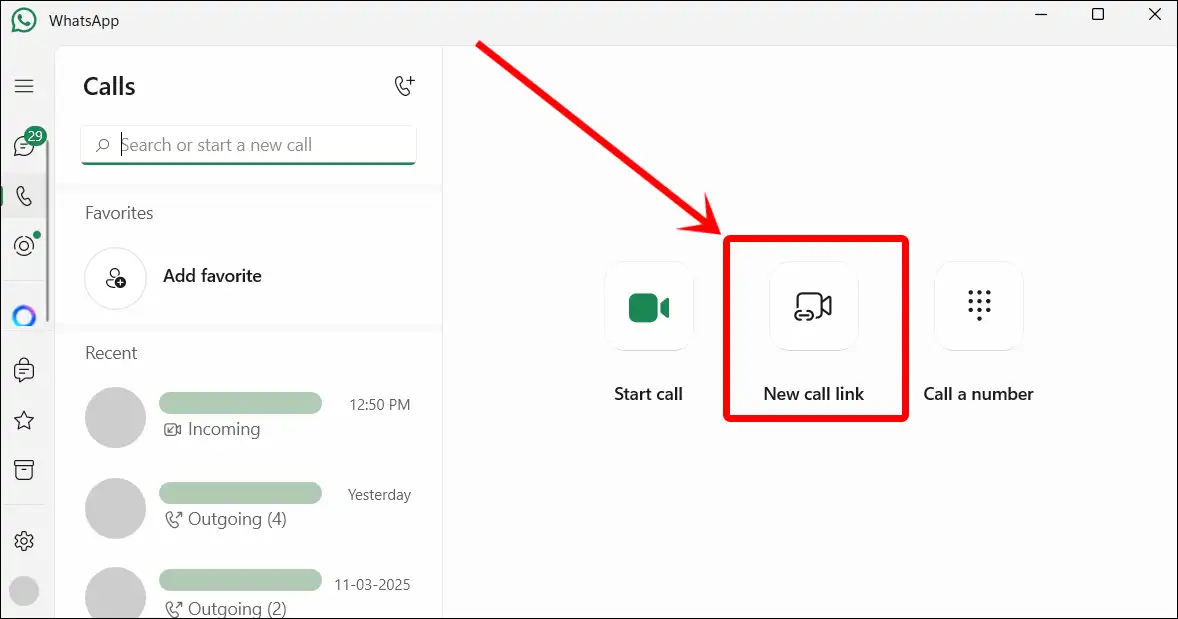 pc whatsapp new call link