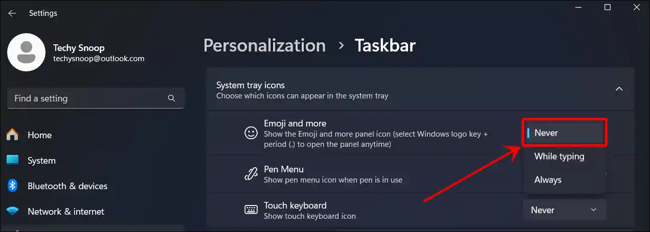 remove emoji and more windows 11 taskbar