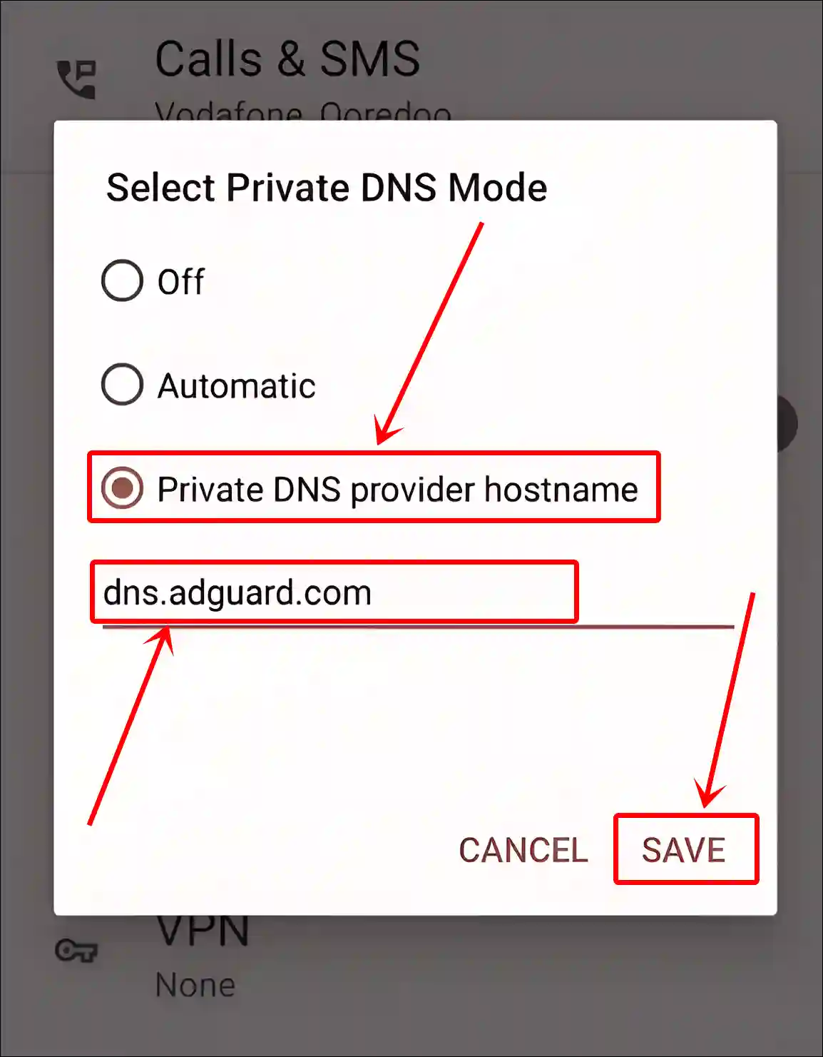 set dns.adguard.com android