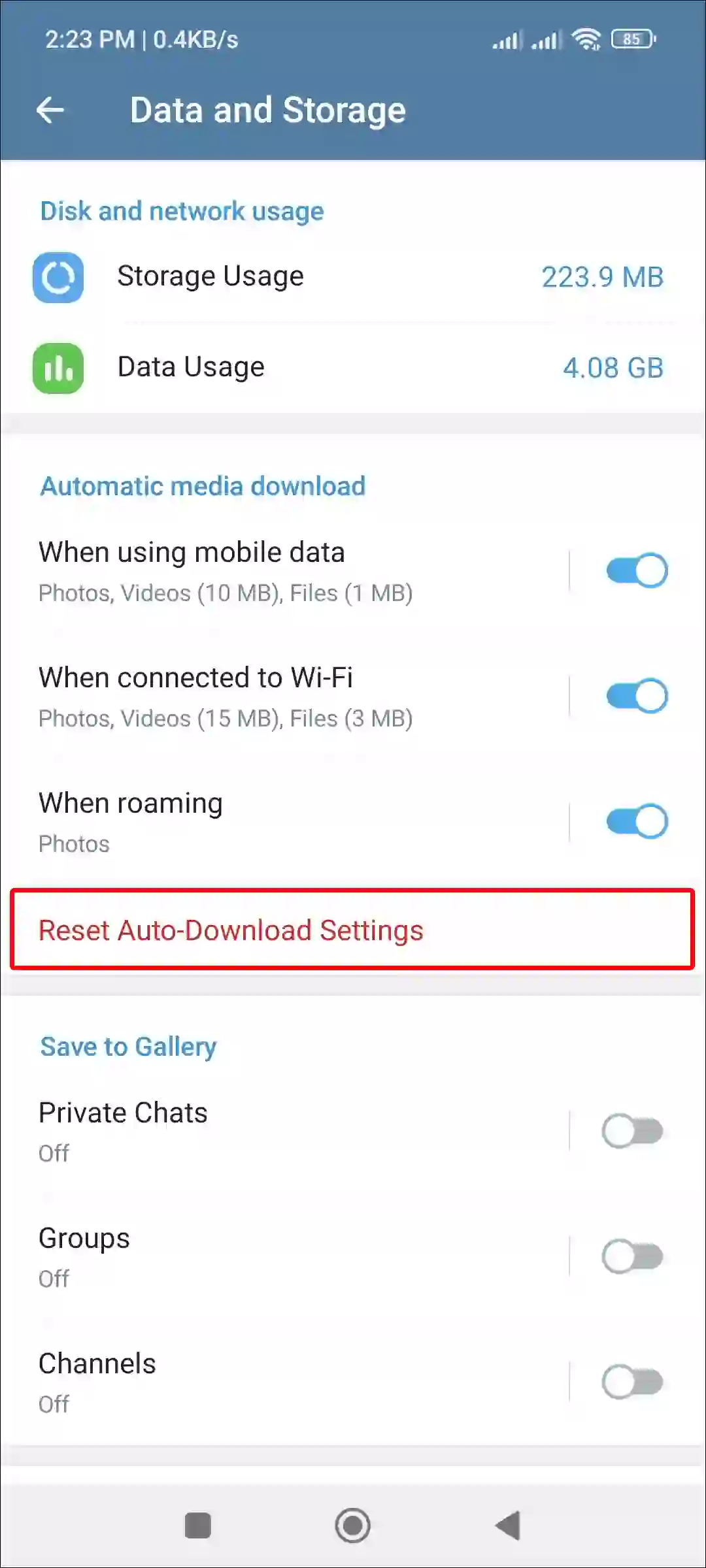 telegram app reset auto-download settings