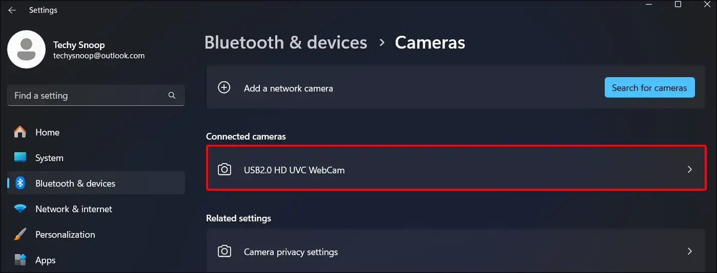 windows 11 settings connected camera