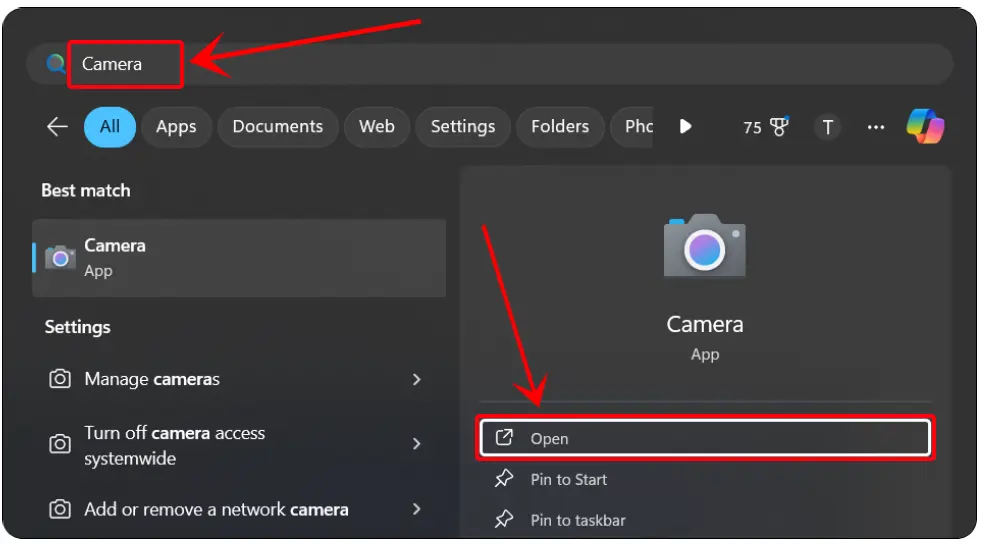 windows camera search