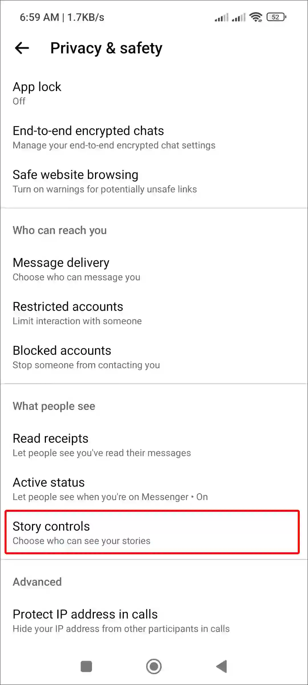 facebook messenger story controls
