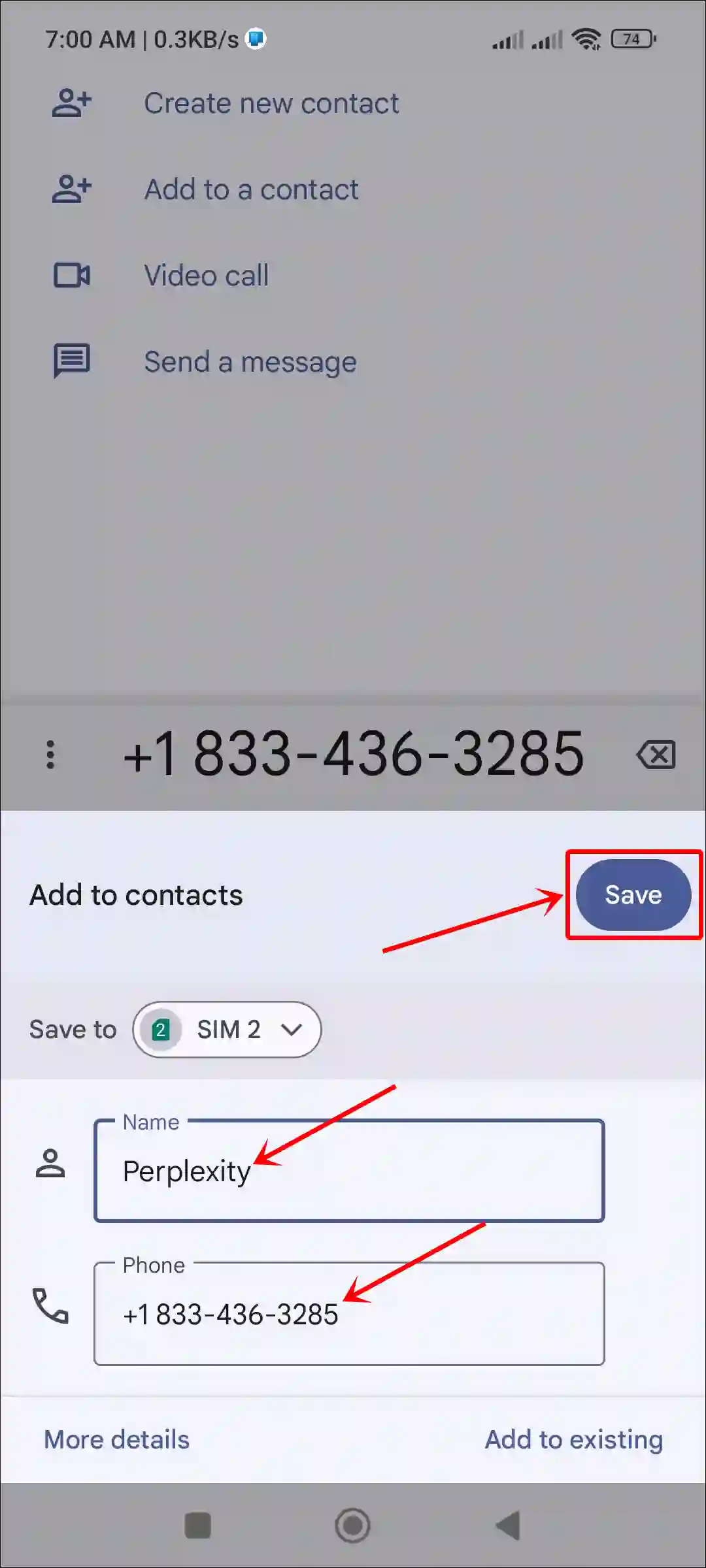 save perplexity ai whatsapp number