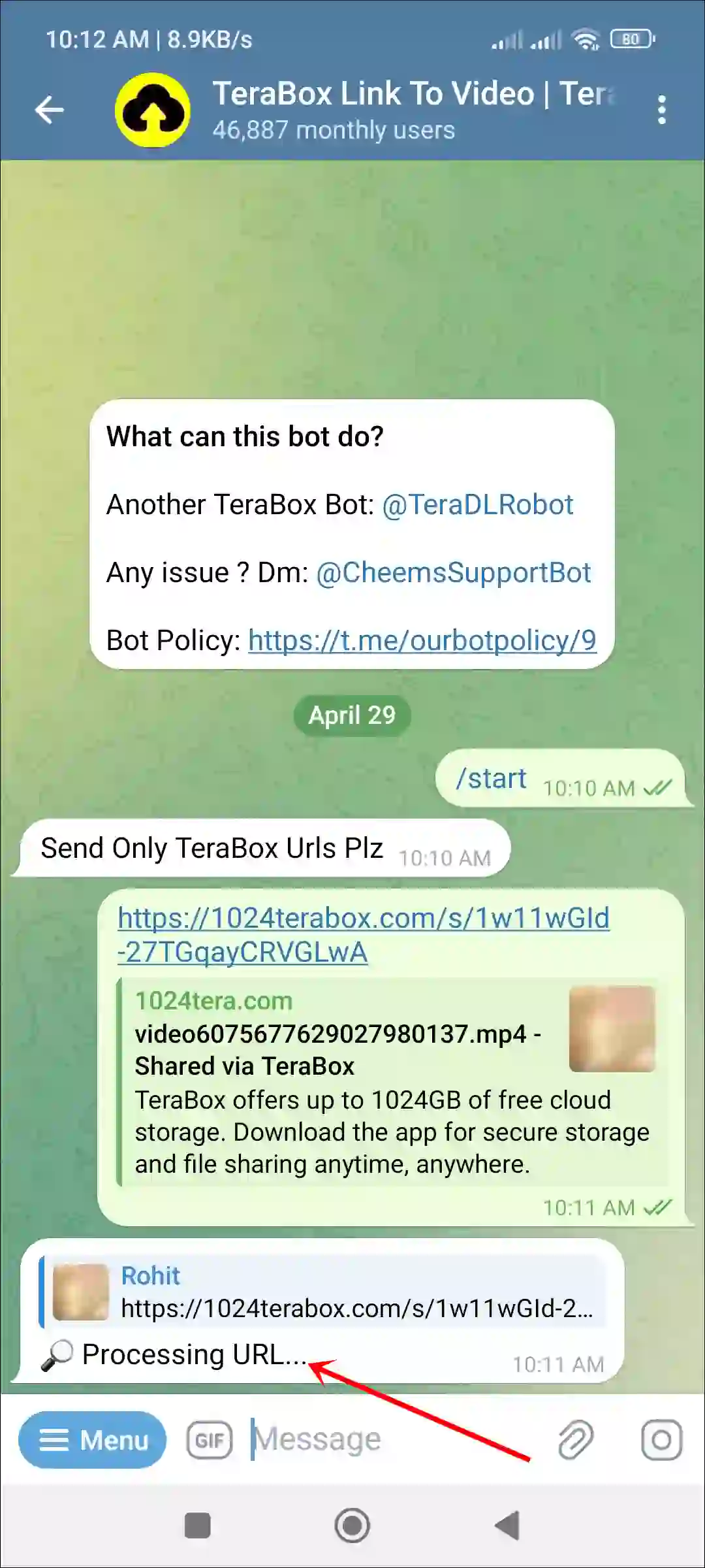 telegram terabestbot link processing