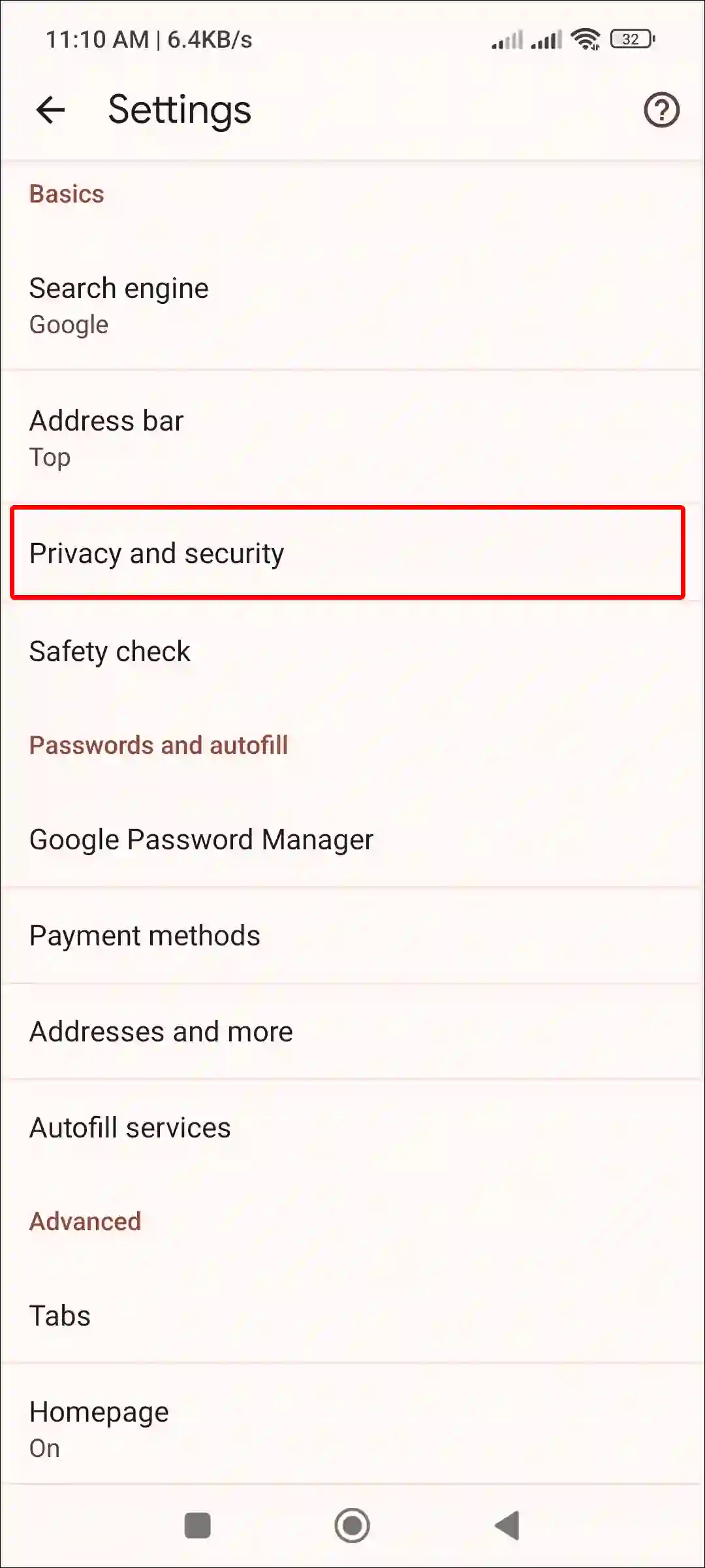 android chrome privacy and security