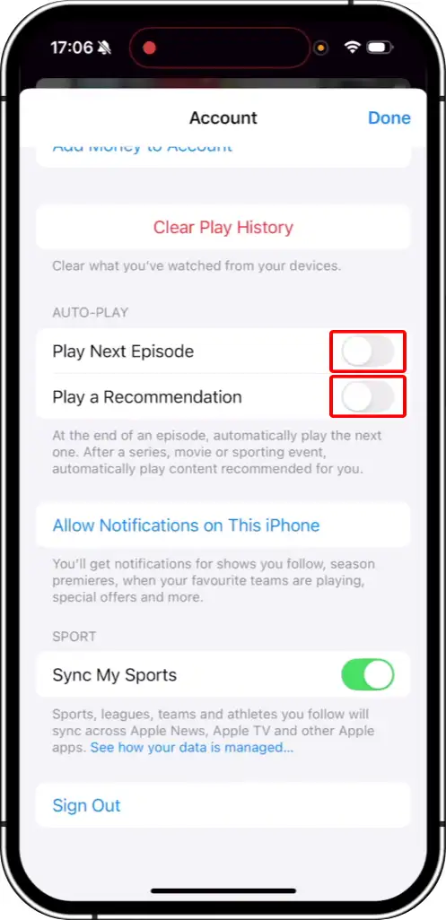 Disable autoplay next episode and recommendation on Apple TV