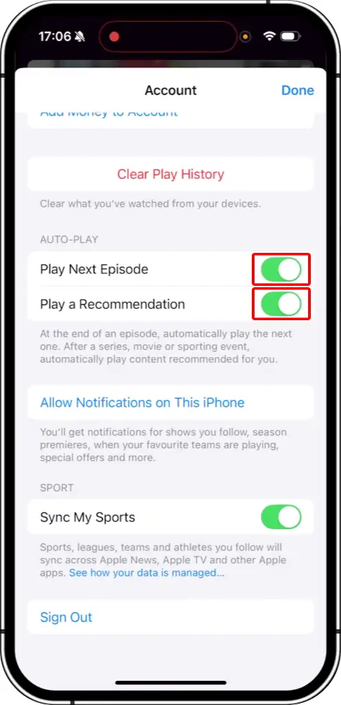 Enable autoplay next episode and recommendation on Apple TV