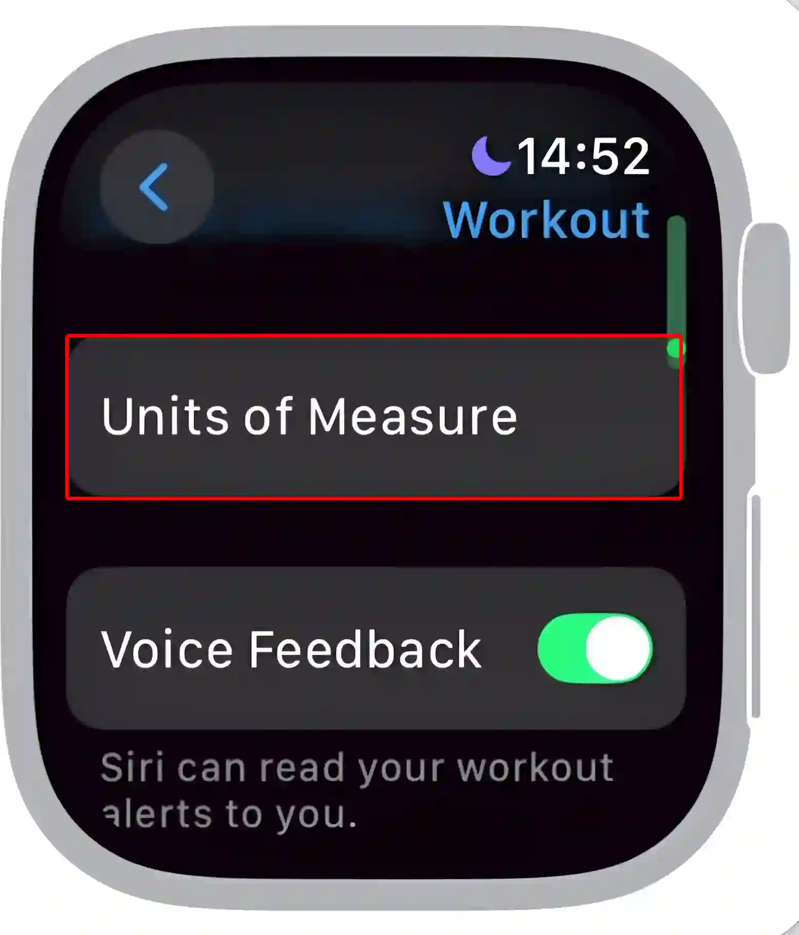 apple watch units of measure settings
