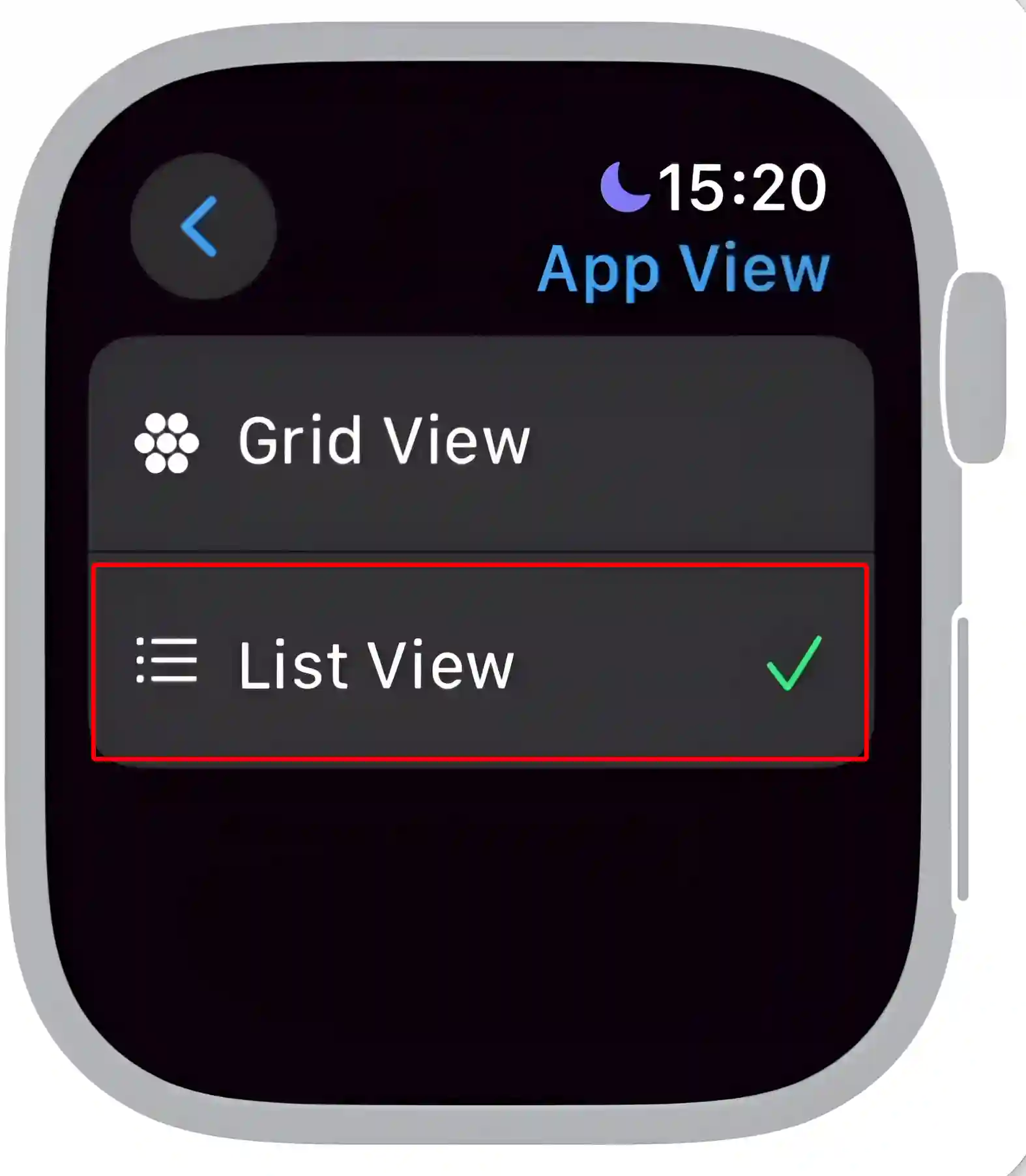 Change app layout on apple watch from grid view to list view