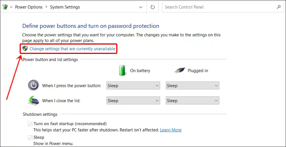change settings that are currently unavailable windows 10