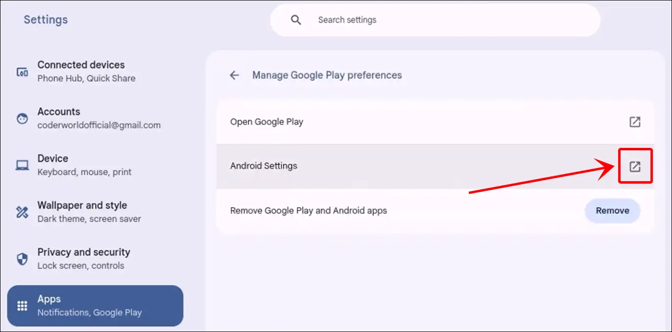chromebook android settings