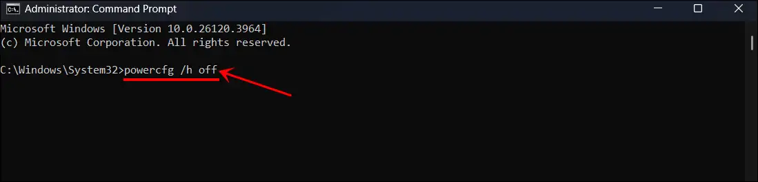 cmd powercfg /h off command line