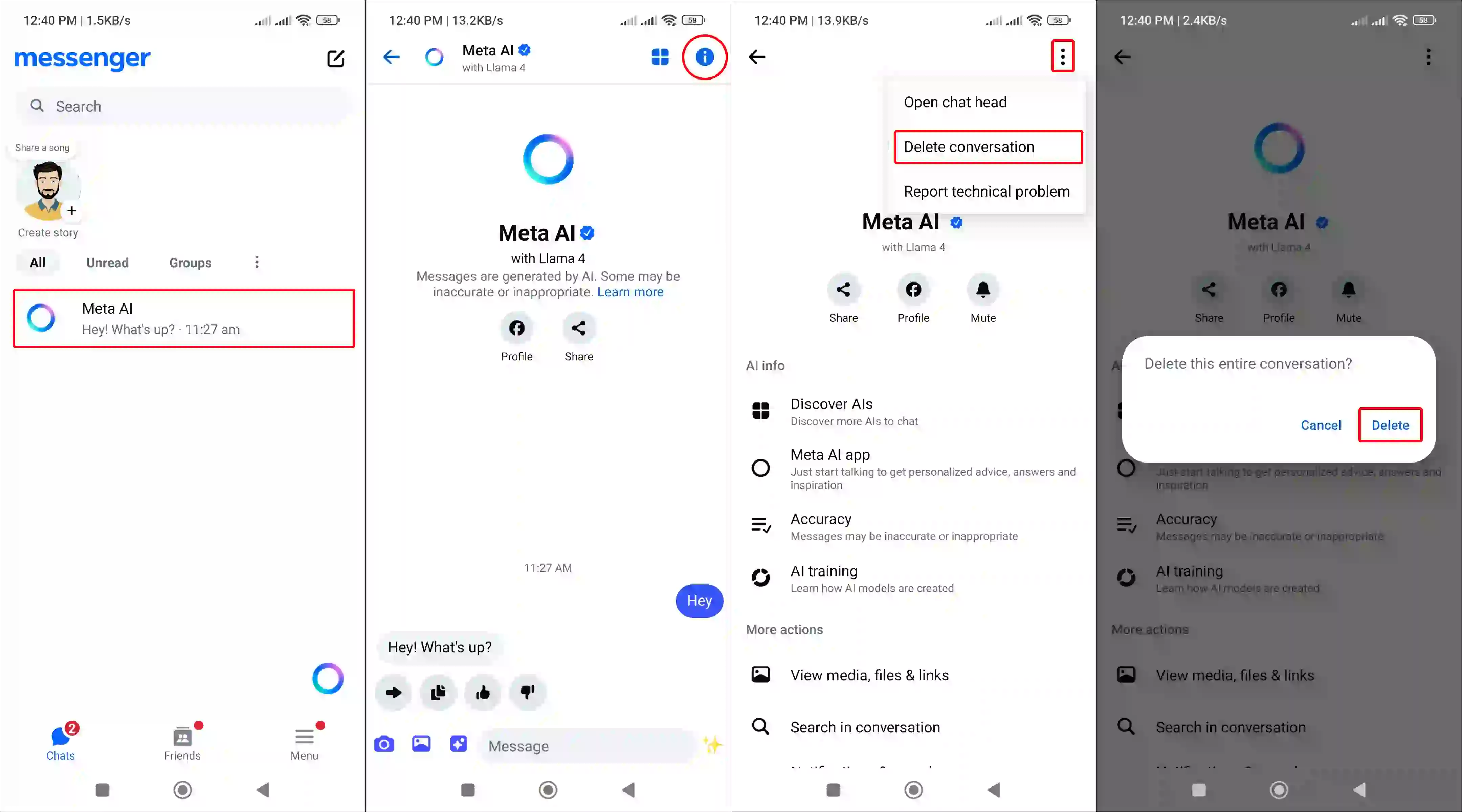 Delete meta ai chat history on your fb messenger