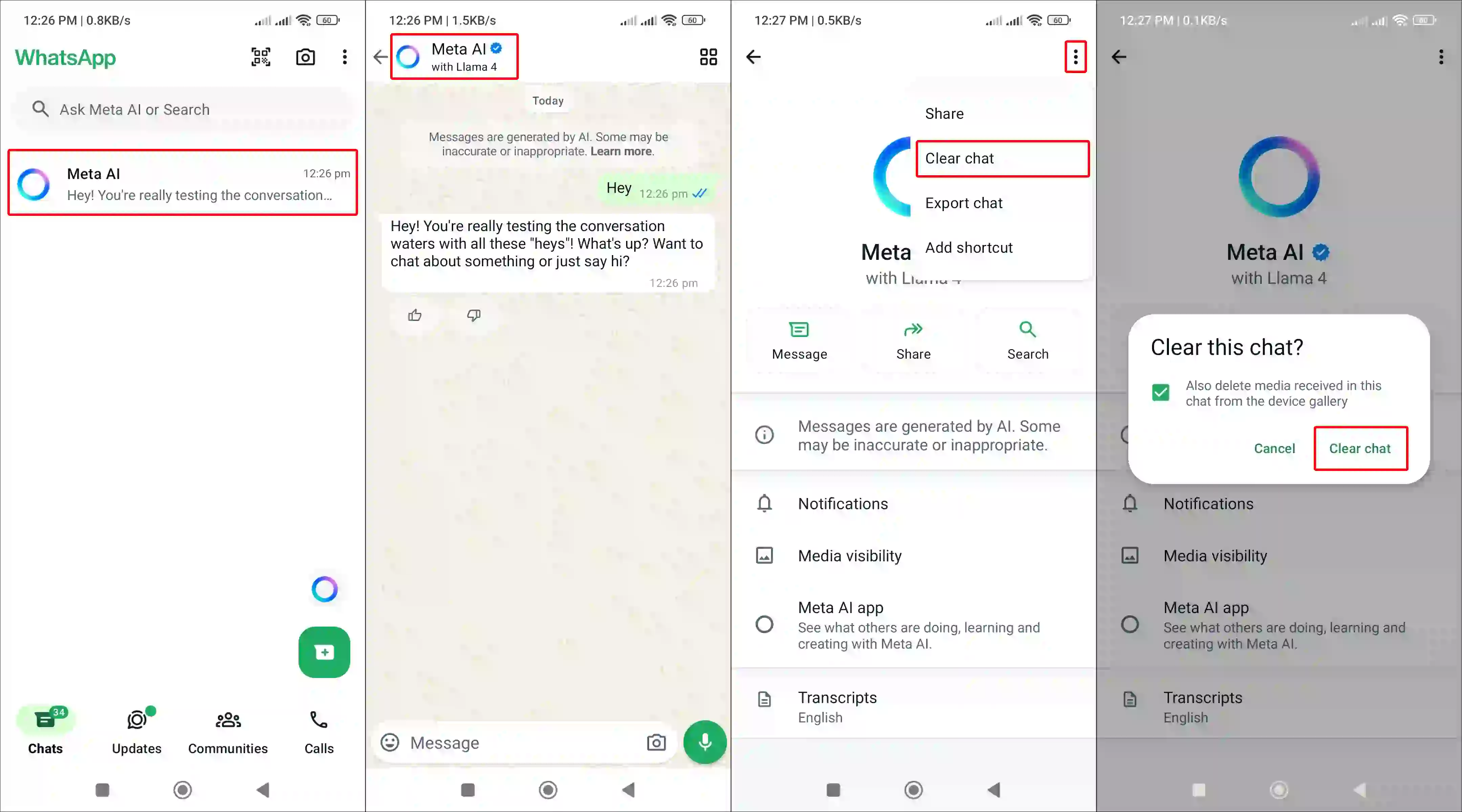 Delete meta ai chat history on WhatsApp