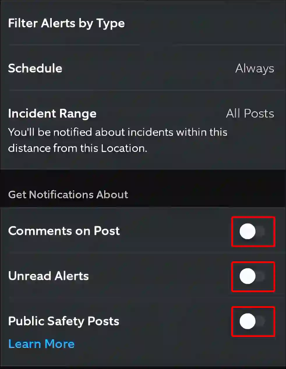 disable ring neighborhood notifications