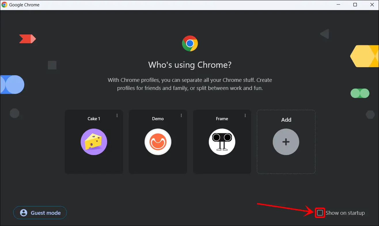 disable show on startup google chrome profile