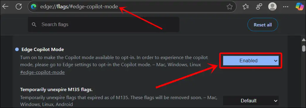 edge://flags/#edge-copilot-mode