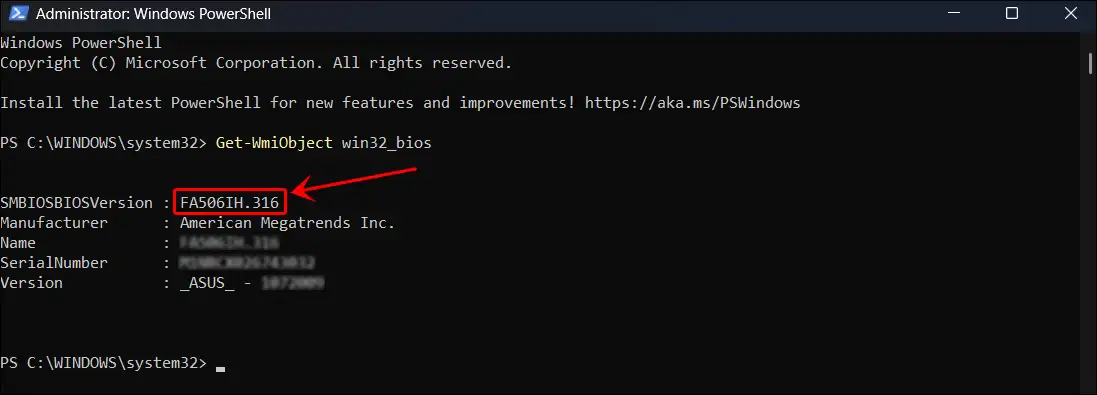 Know current bios version on Windows 11 using PowerShell