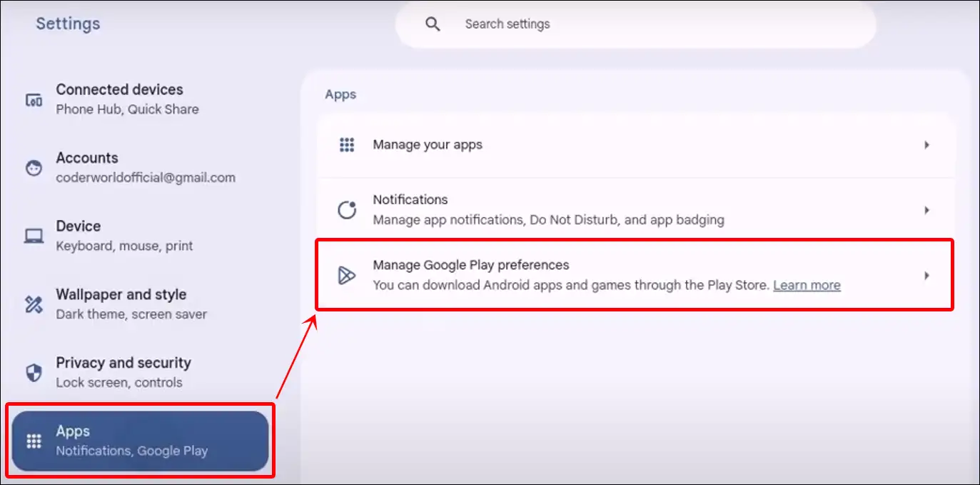 manage google play preferences chromebook