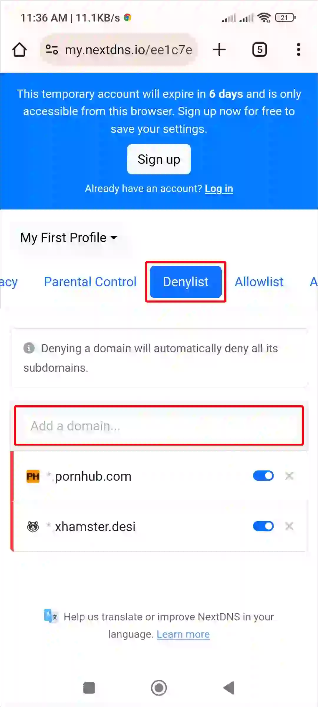 nextdns denylist