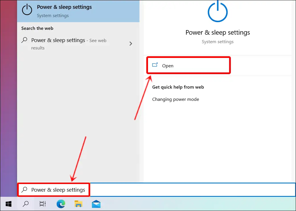 power and sleep settings windows 10