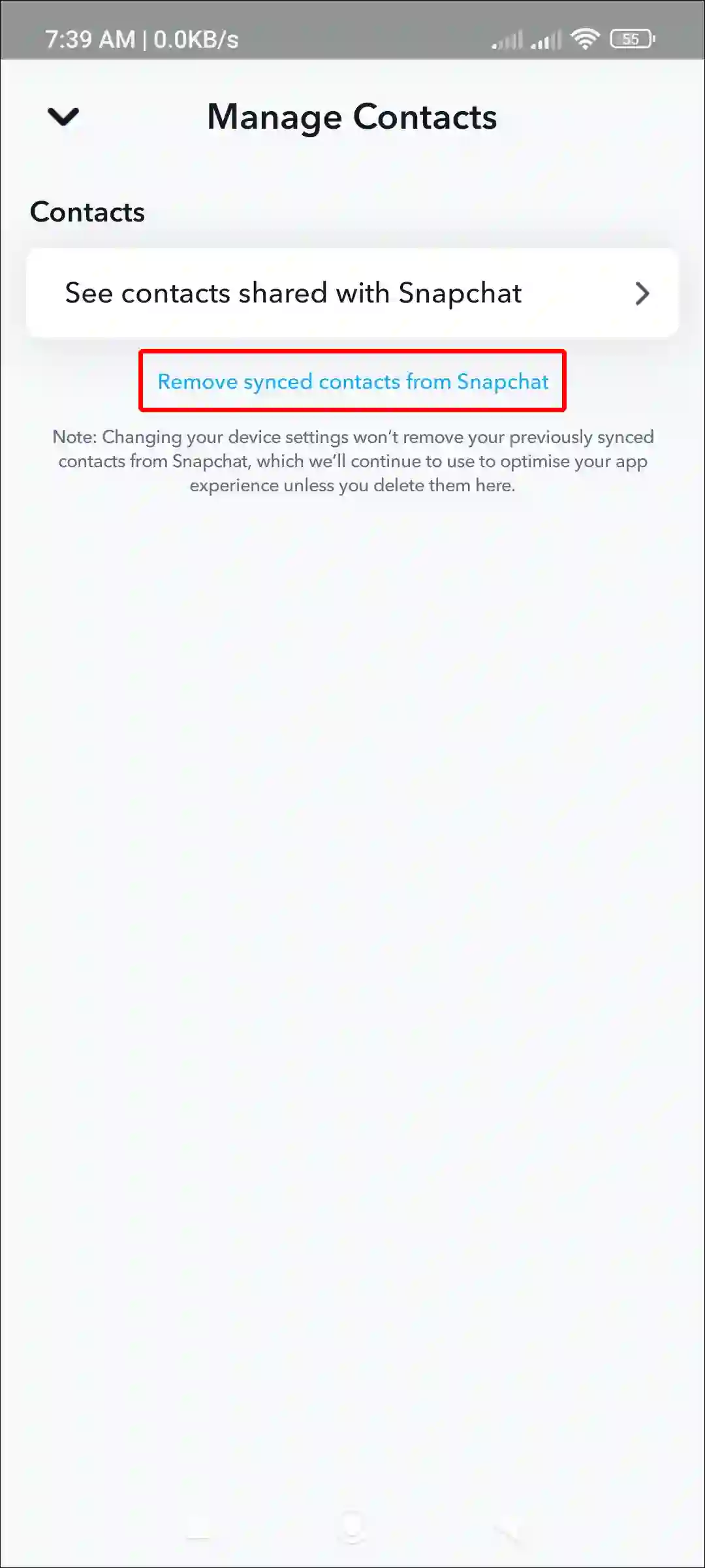 remove synced contacts from snapchat