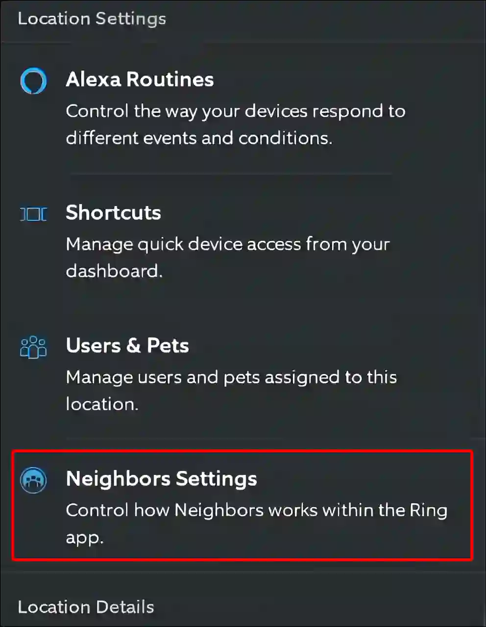 ring app neighbors settings