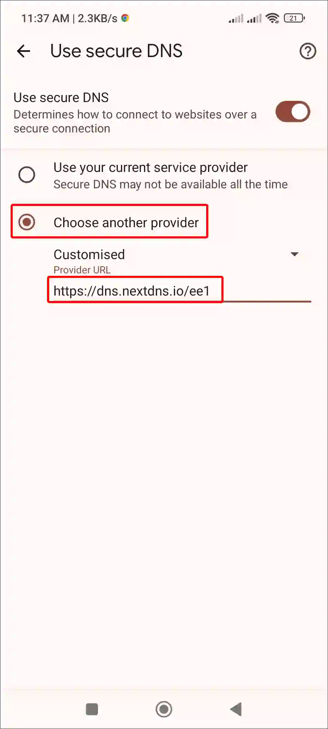 setup nextdns in chrome
