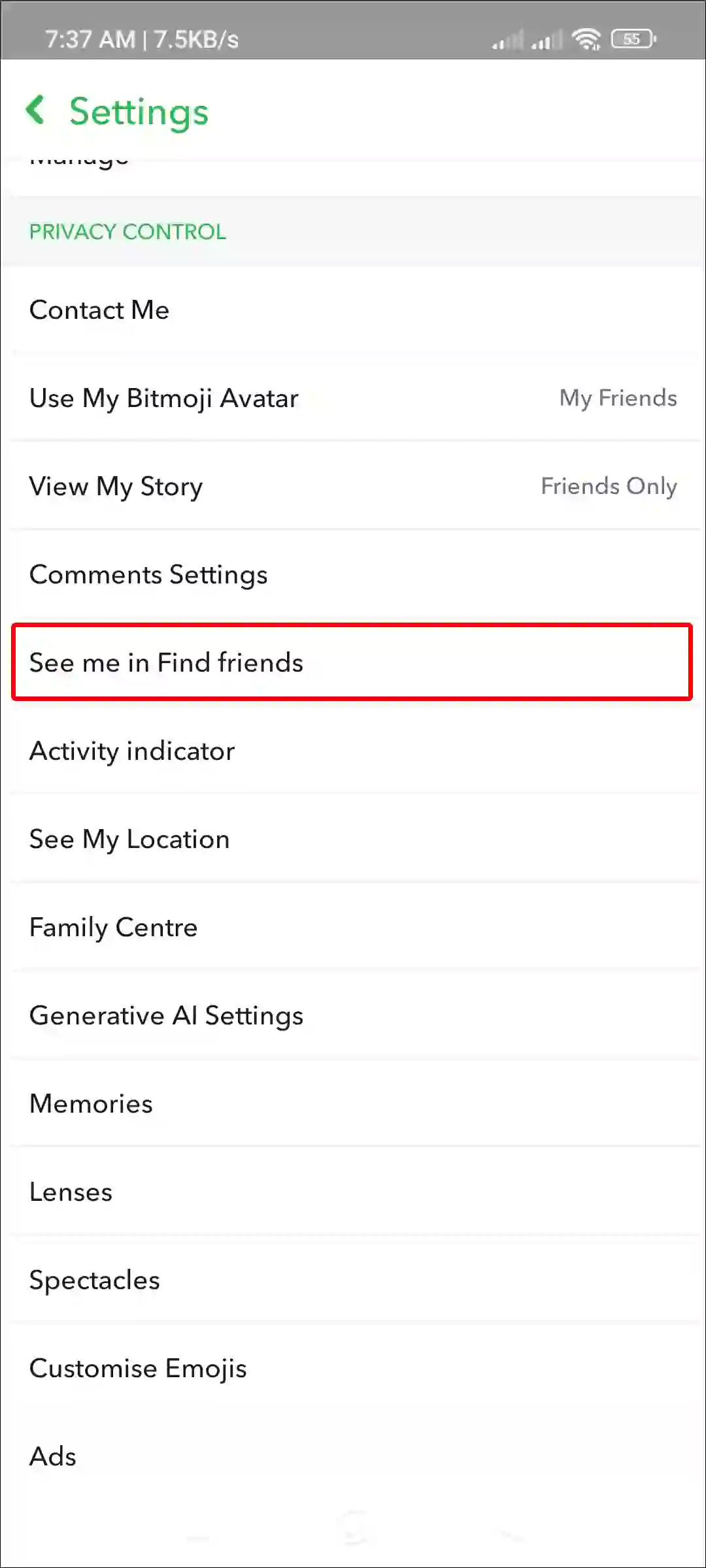 snapchat see me in find friends