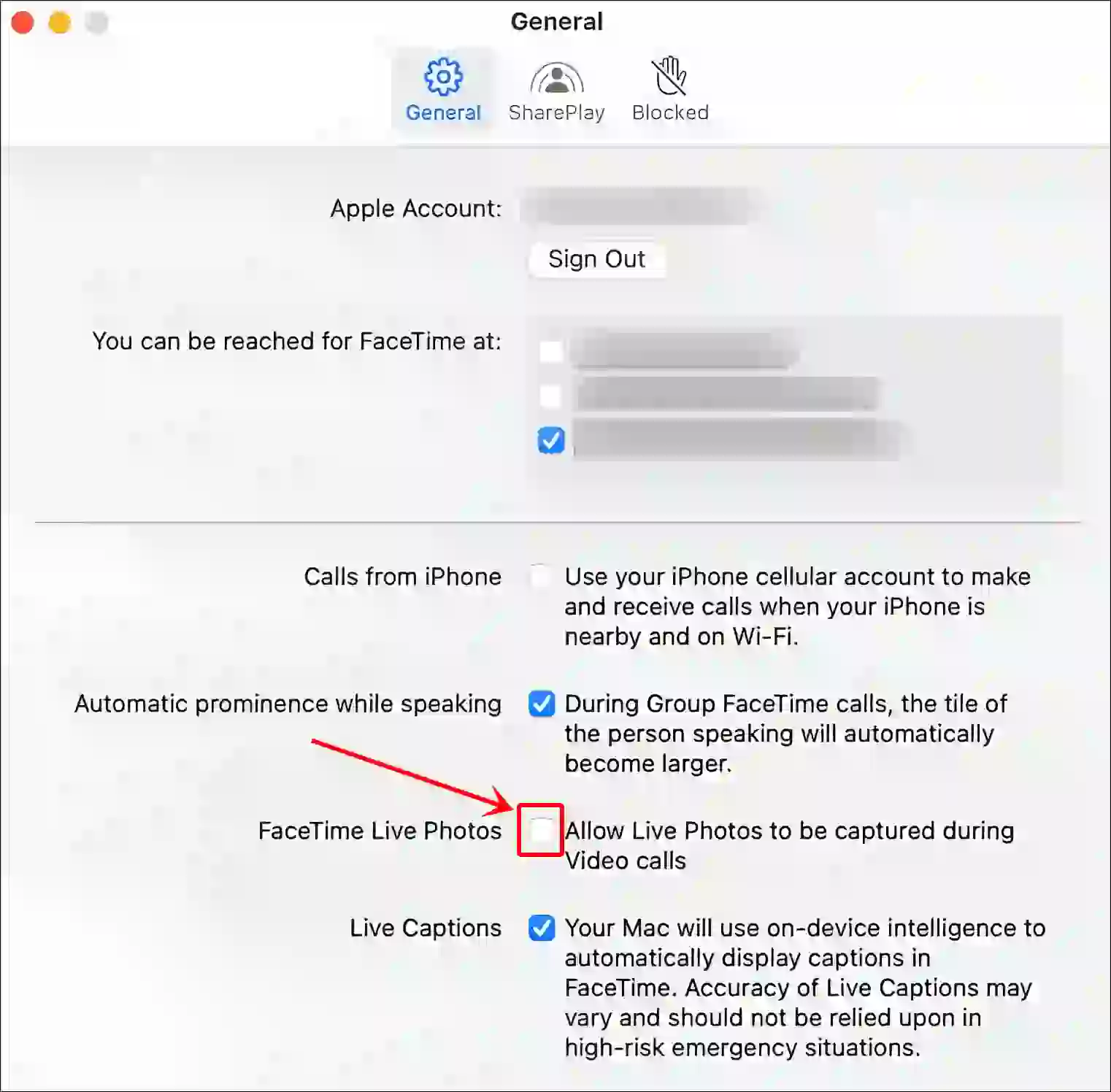 turn off facetime live photos on mac