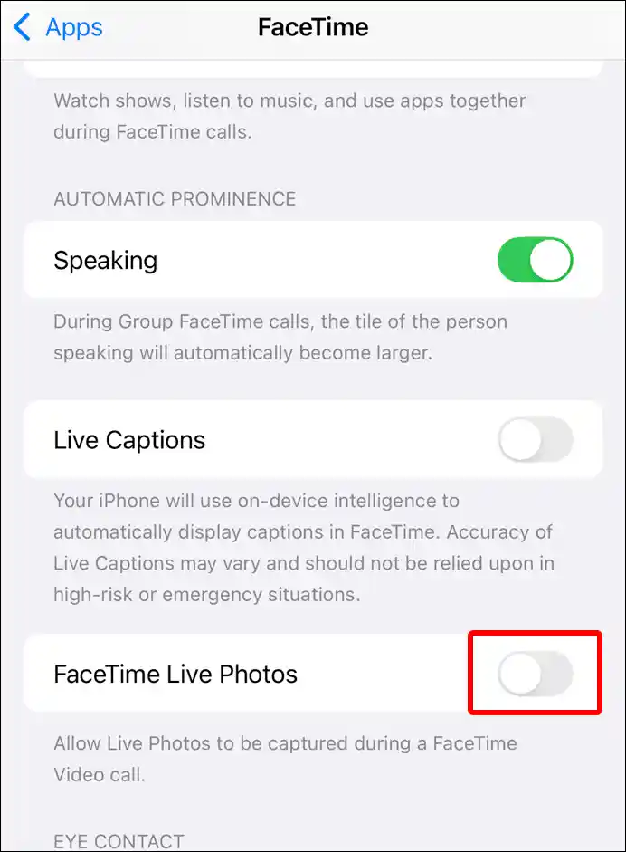 turn off facetime live photos