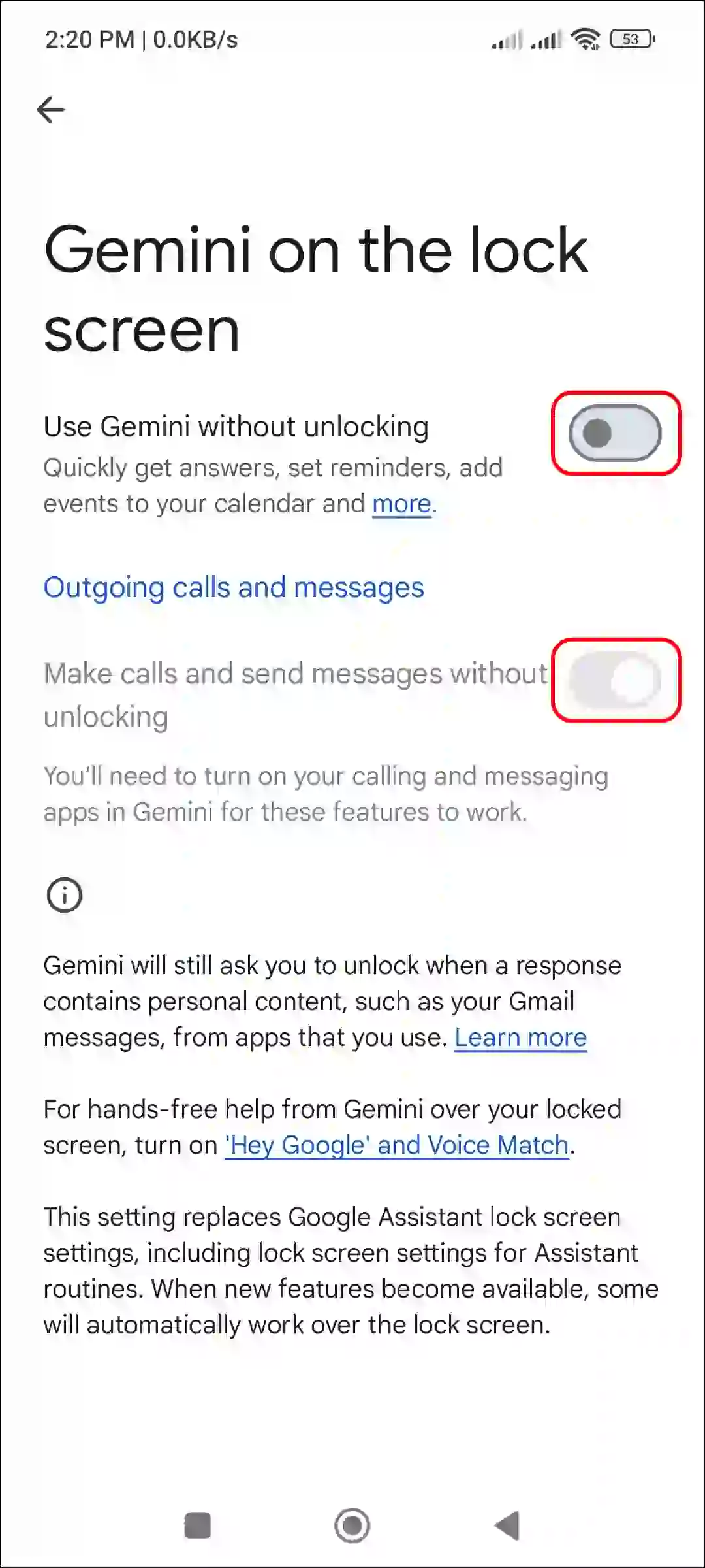 turn off gemini on lock screen android